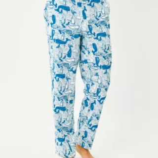 Blue Whale Print Casual Cropped Trousers