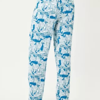 Blue Whale Print Casual Cropped Trousers