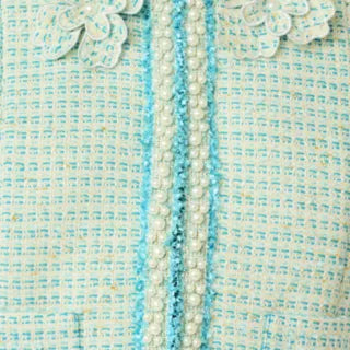 Light Blue Tweed Cropped Jacket With Pearls