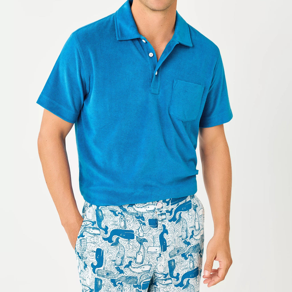 Men's Solid Color Terry Cloth Short Sleeve Polo Shirt