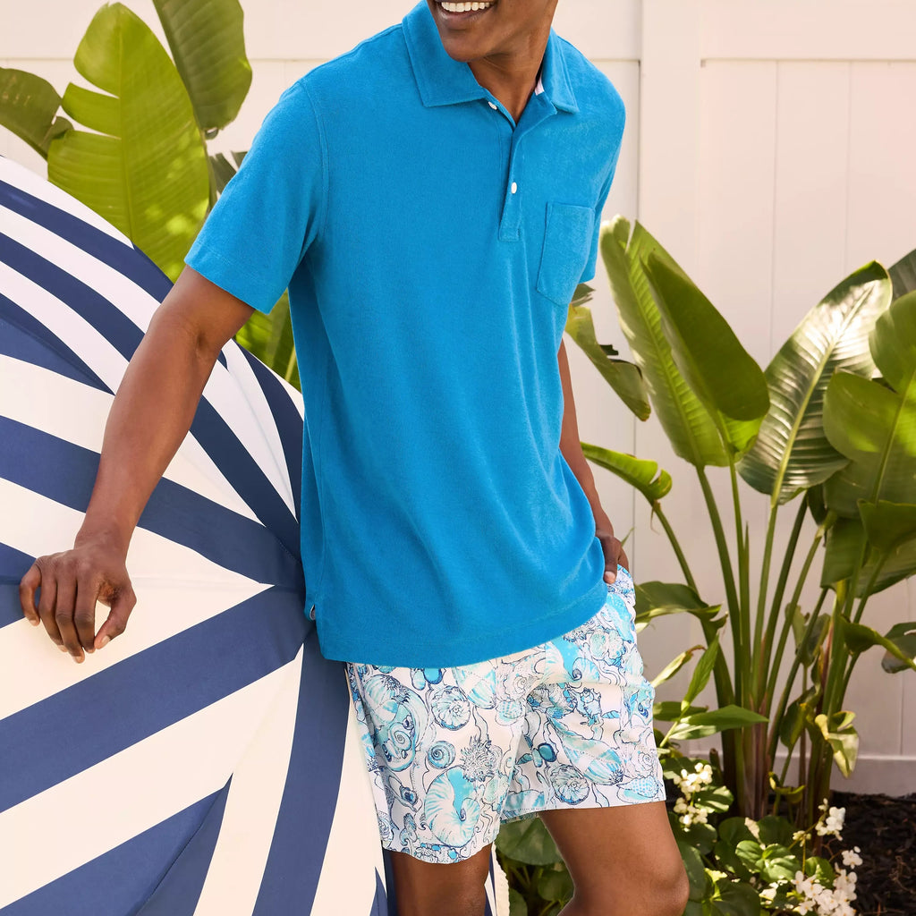 Men's Solid Color Terry Cloth Short Sleeve Polo Shirt