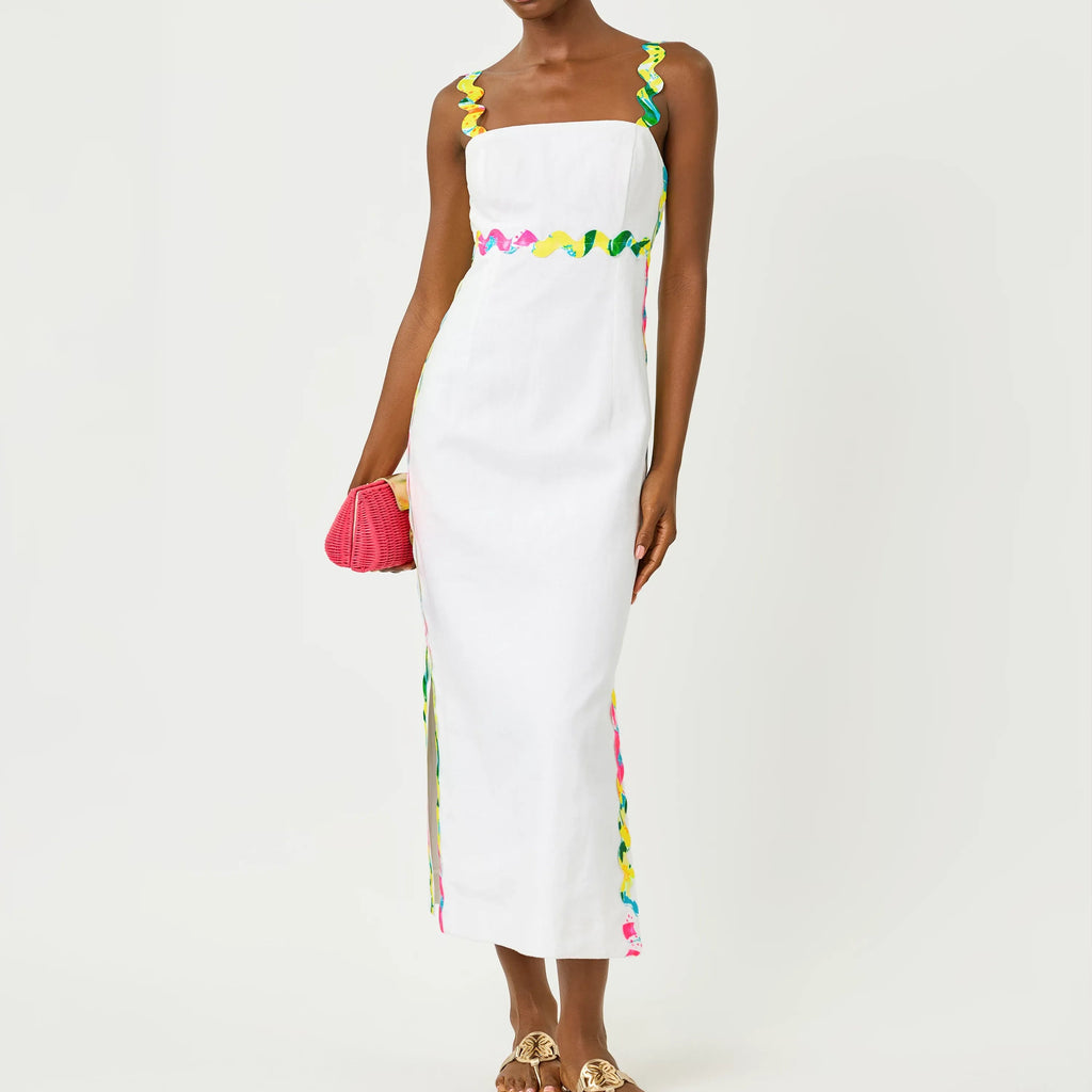 Midi Camisole Dress With Colorful Wavy Trim