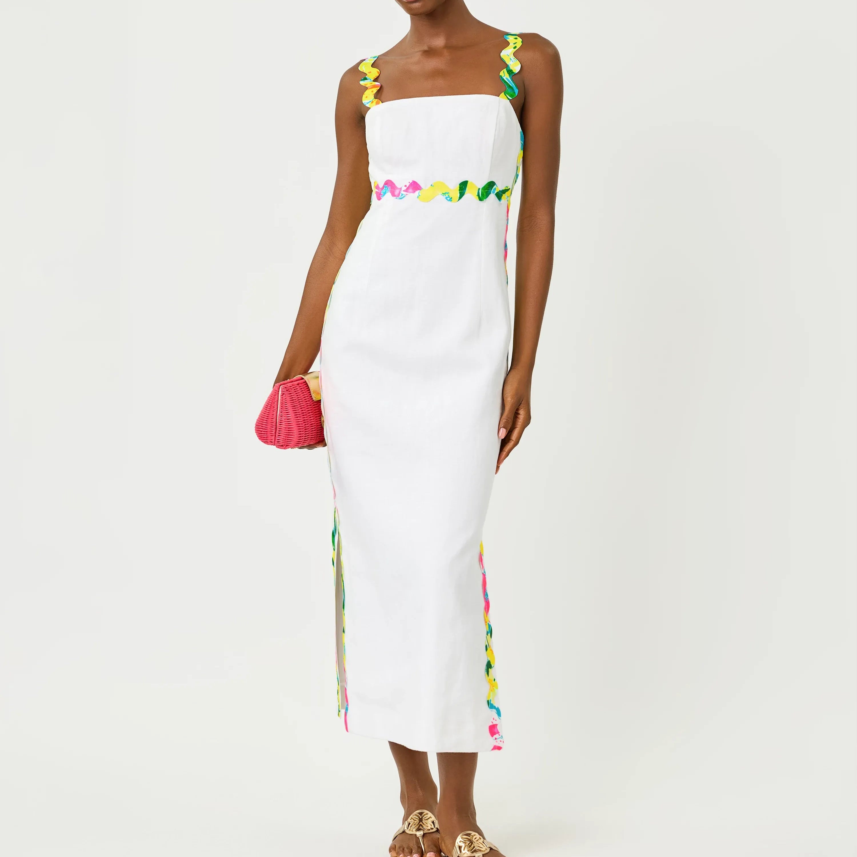 Midi Camisole Dress With Colorful Wavy Trim