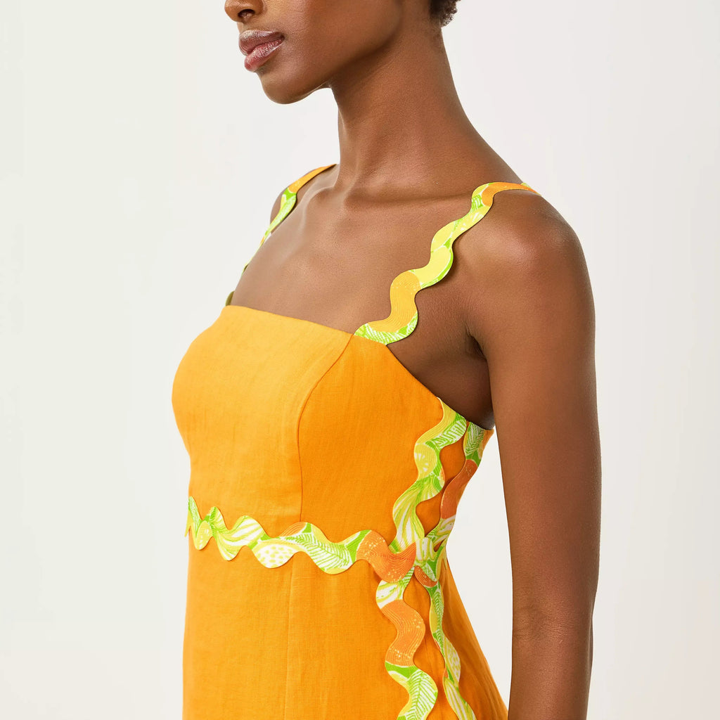 Midi Camisole Dress With Colorful Wavy Trim