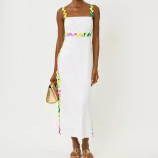 Midi Camisole Dress With Colorful Wavy Trim