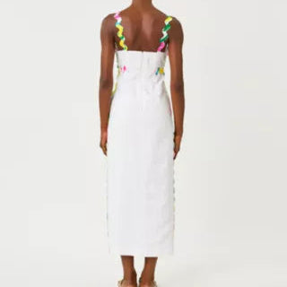 Midi Camisole Dress With Colorful Wavy Trim