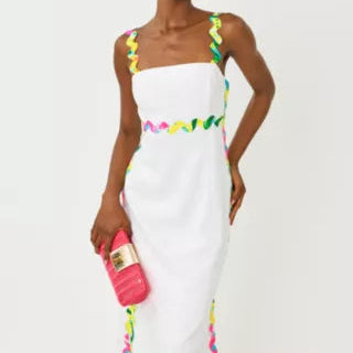 Midi Camisole Dress With Colorful Wavy Trim
