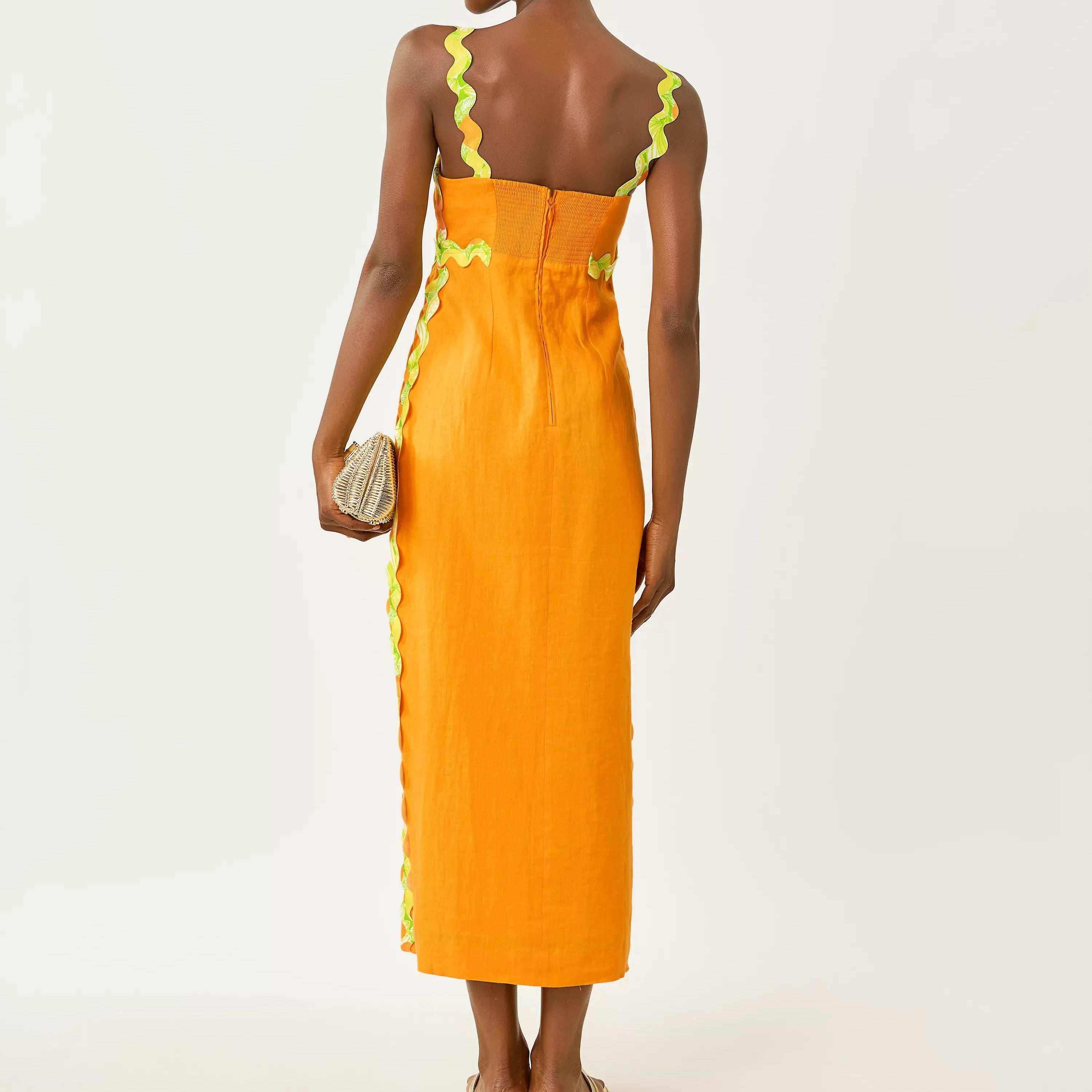 Midi Camisole Dress With Colorful Wavy Trim