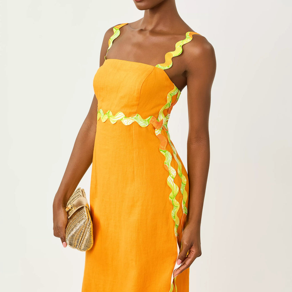 Midi Camisole Dress With Colorful Wavy Trim