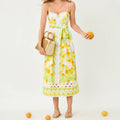 Orange Print Camisole Midi Dress With A Fitted Waist