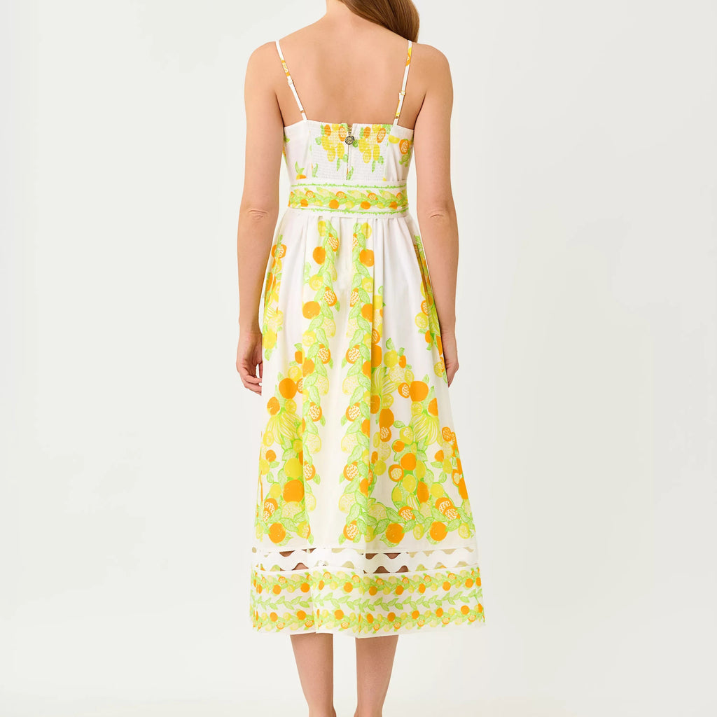 Orange Print Camisole Midi Dress With A Fitted Waist
