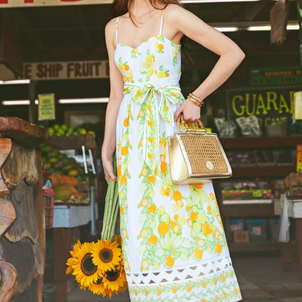 Orange Print Camisole Midi Dress With A Fitted Waist
