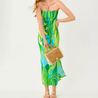 Tropical Print Strapless Maxi Dress With A Slit