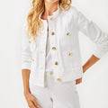 White Denim Cropped Jacket With A Stand Collar