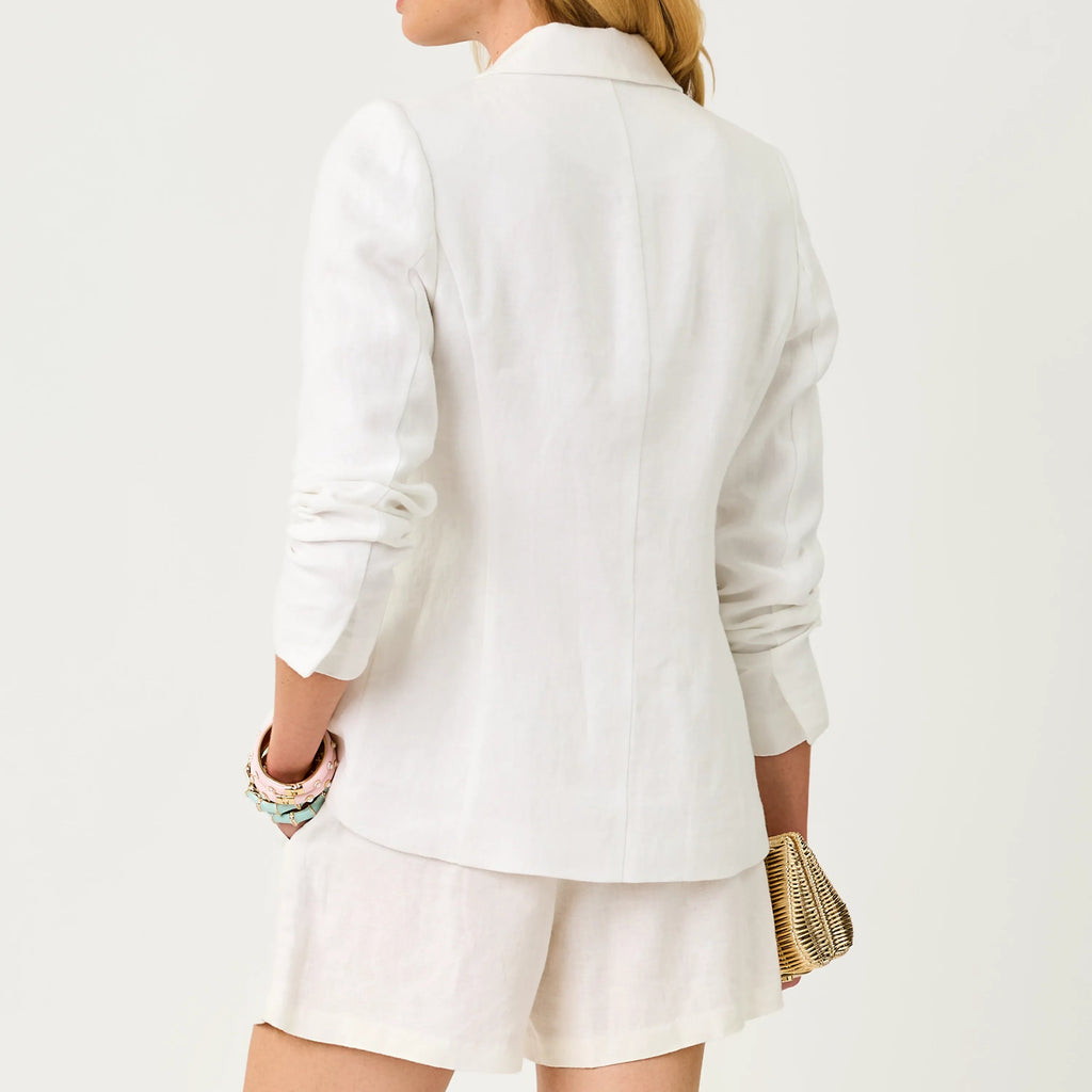 White Linen Single Button Casual Blazer