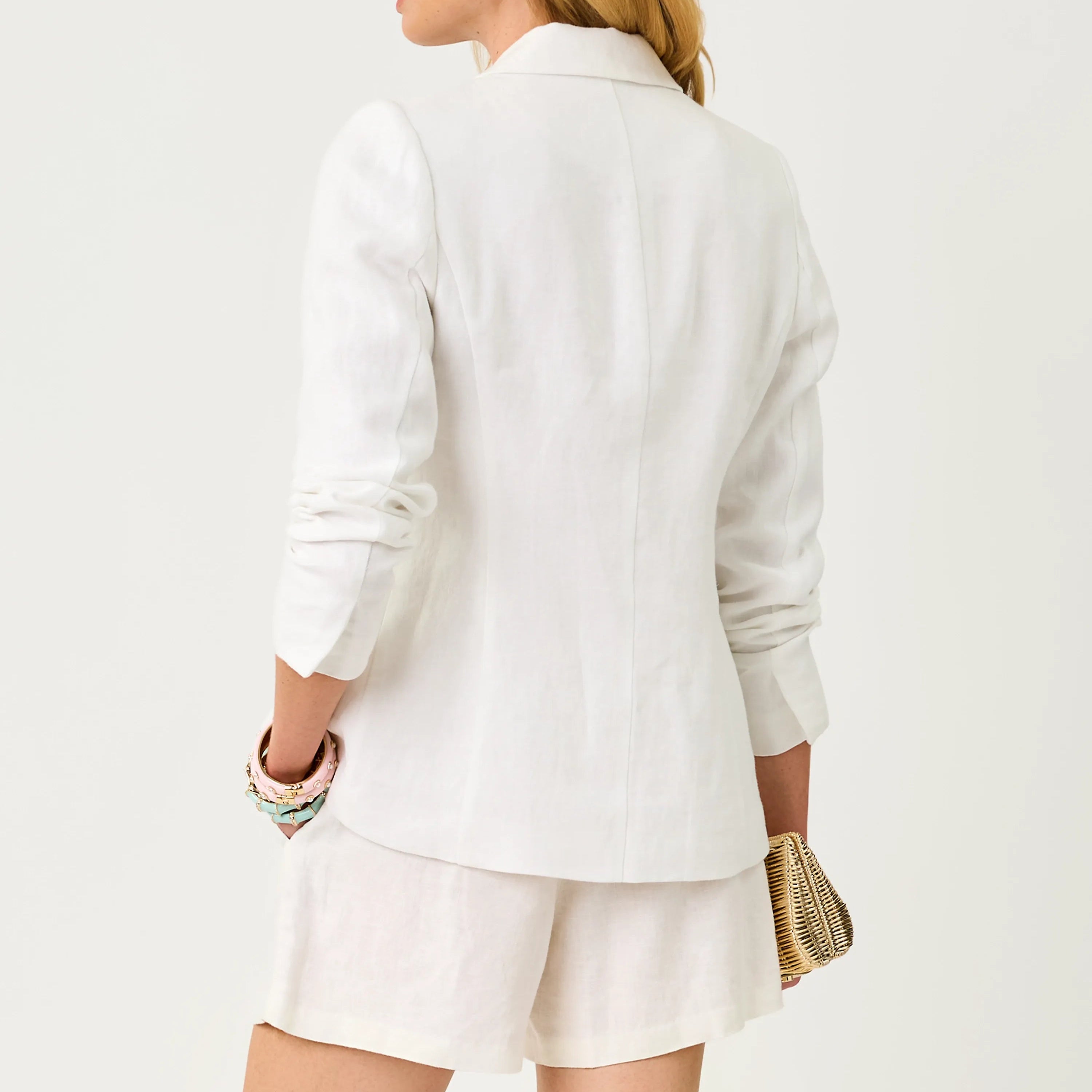 White Linen Single Button Casual Blazer